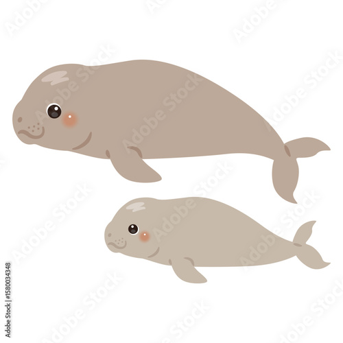 ジュゴンの親子イラスト