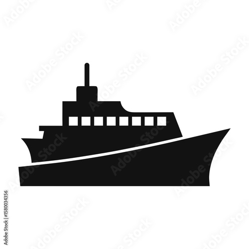 Ship silhouette in simple style for ocean transportation and marine exploration
