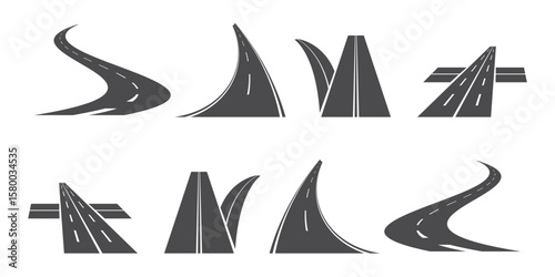 Straight and winding road road. Seamless asphalt roads template. Highway or roadway background. Vector illustration.