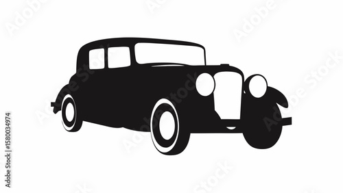 Retro Classic Car Silhouette Front View – Vintage Vehicle Vector Design