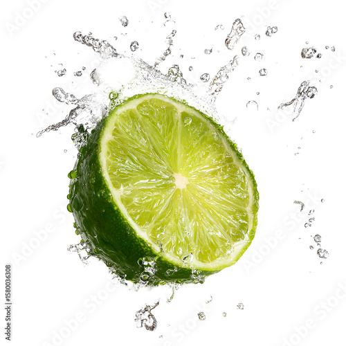 Fresh Lime Slice with Splash Isolated on White