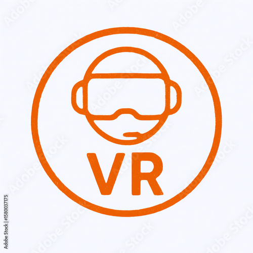 Orange VR Virtual Reality Headset Logo with Circular VR Text Stamp