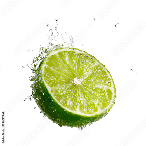 Fresh Lime Slice with Splash Isolated on White