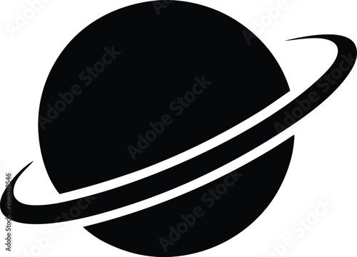 Black planet with two white rings space celestial
