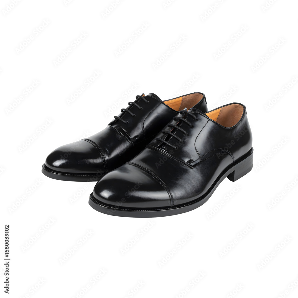 Elegant black leather oxford shoes for men formal wear on transparent background Elegant black leather oxford shoes for men formal wear on transparent background