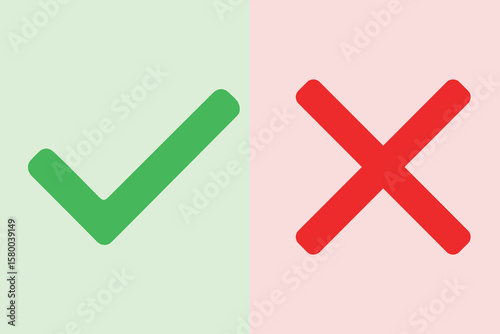 Green Checkmark and Red Cross Brush Icons – Yes No Tick X Symbols for Vote and Decision Vector