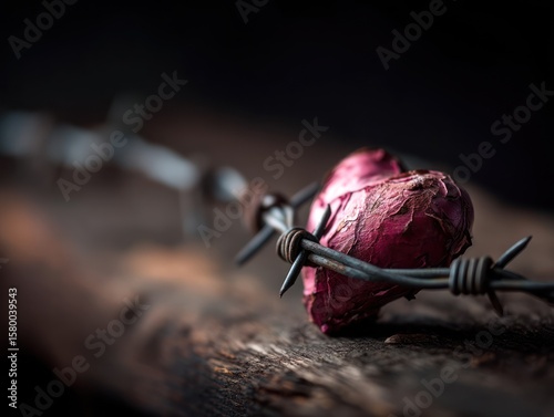 Dried heart caught in barbed wire