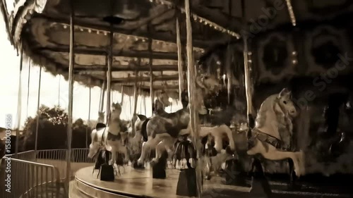 Antique carousel at sunset nostalgia vintage amusement park sepia tones