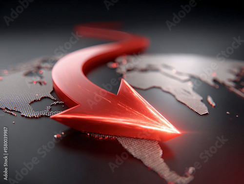 Import and Export Tariffs Trade concept. Red arrow flowing over a digital world map background.