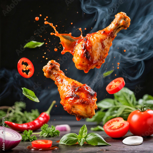 Spicy Grilled Chicken Drumsticks with Smoke and Fresh Ingredients
