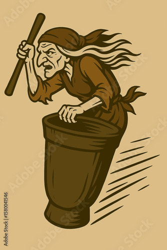 Baba Yaga, the witch in a mortar from Slavic fairy tales Concept of Slavic fairy tales, Slavic mythology  