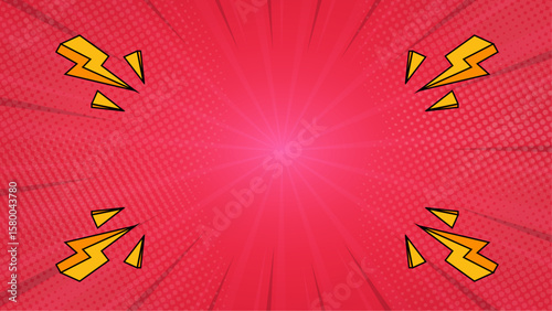 Pink comic book background with yellow lightning bolts; suitable for superhero themed designs, comic book illustrations, and energetic marketing materials.