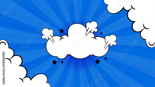 Blue comic book explosion with blank speech bubble, perfect for adding text or dialogue in graphic design projects. Ideal for marketing materials.