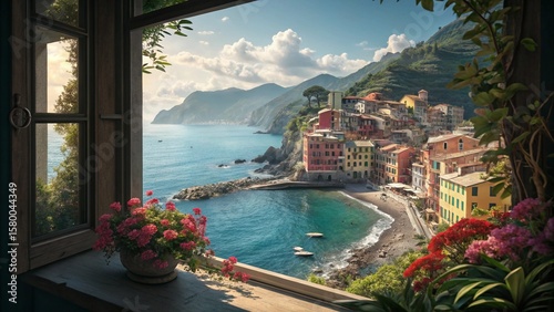 Fototapeta Naklejka Na Ścianę i Meble -  Panoramic summer view of the picturesque old town of Kotor, Montenegro, nestled by the bay with mountains meeting the Mediterranean sea
