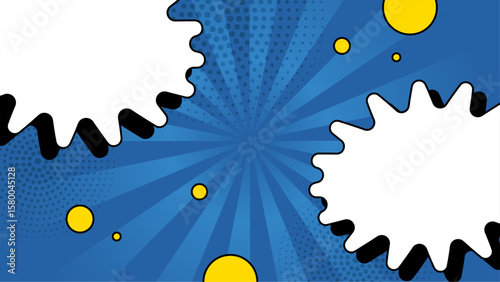 Blue comic book style background with white speech bubbles. Ideal for conveying messages, announcements, and interactive web design elements.