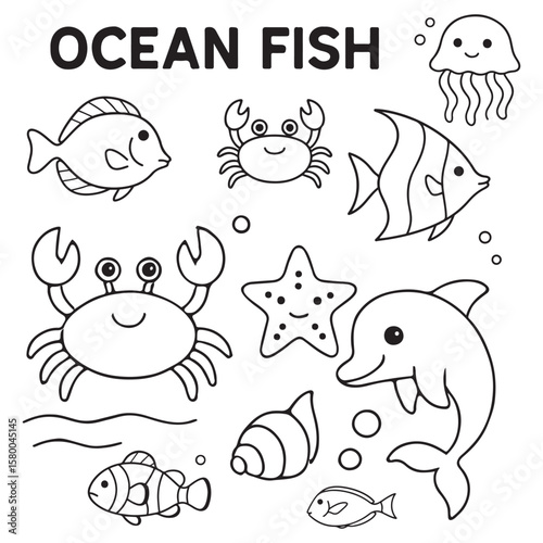 Cute Ocean Animals Vector Set And Underwater Sea Creatures Collection