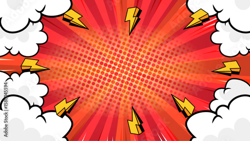 Comic book explosion with lightning bolts. Graphic element for posters, comics, t-shirts, and superhero themed designs. Action packed and dynamic.