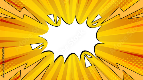 Yellow comic book explosion with a blank speech bubble perfect for adding text in a fun and dynamic design. Creative graphic.