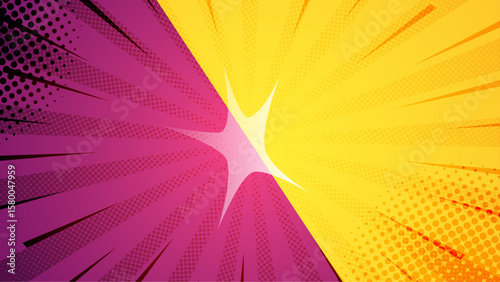 Vibrant comic book style background with a central explosion suitable for dynamic graphic designs, superhero themes, action packed posters, and energetic illustrations.