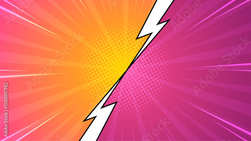 Vibrant comic book style versus background suitable for dynamic design projects, book covers, and promotional materials. Bold colors and actionpacked themes.