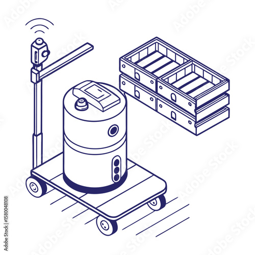 Illustration of a mobile robot transporting crates with an AI chip for industrial automation