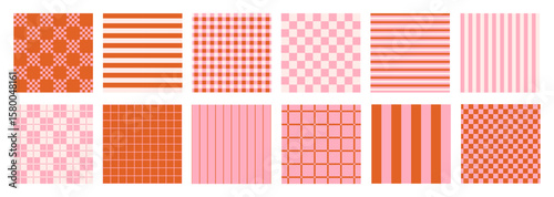 Geometric set checkered and linear backgrounds. Abstract vector seamless pattern. Check, plaid, striped  prints. Vector illustration