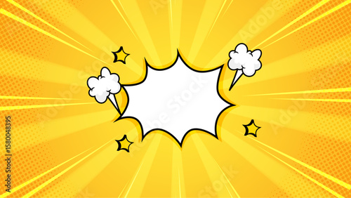 Yellow comic book explosion with blank speech bubble suitable for adding text overlays in graphic design projects, social media, or presentations.