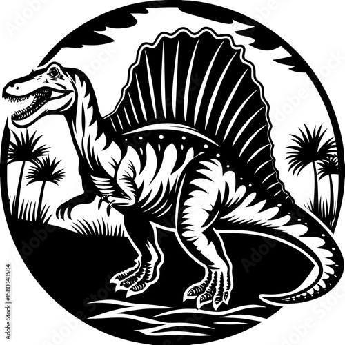 Spinosaurus (linocut style)