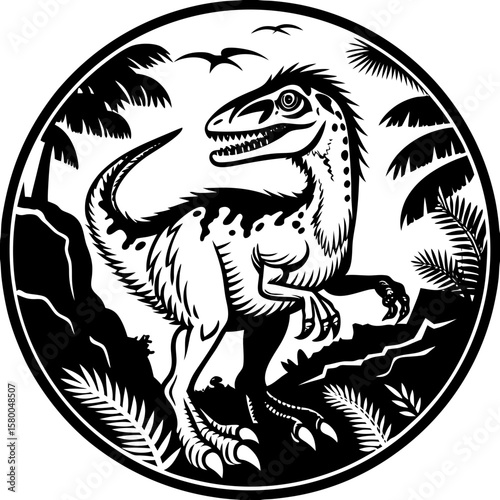 velociraptor (linocut style)