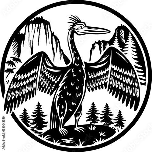 quetzalcoatlus (linocut style)