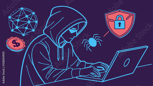 Cyber Hacker Illustration A Digital Rendering of Data Security and Intrusion