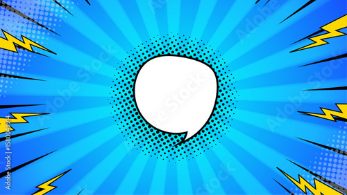 Blue comic book style with a blank speech bubble for customized text. Perfect for adding dialogue or humor in designs.