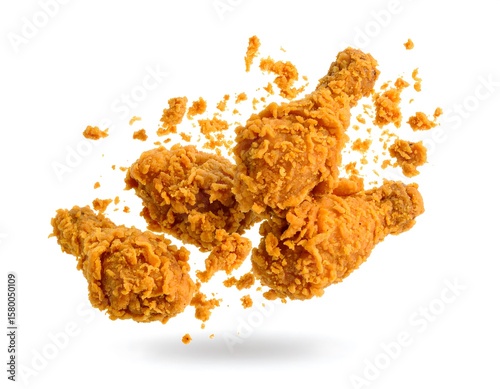 Crispy fried chicken pieces in mid-air (2)