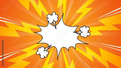 Vibrant comic book explosion with lightning bolts perfect for superhero themed designs, posters, and children's comic illustrations. Explosive energy!