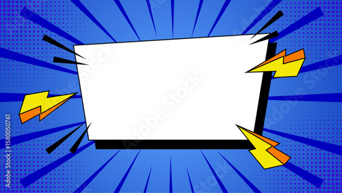 Blue comic book style with blank white speech bubble suitable for adding text or dialogue in a fun and creative way.