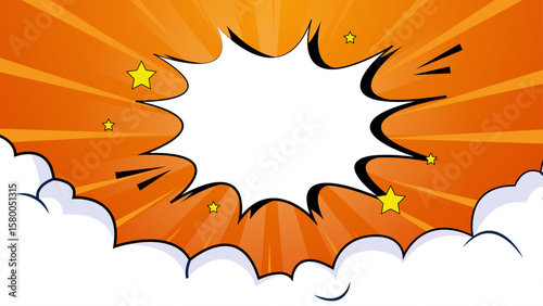 Orange explosion with comic book style, perfect for action packed designs, superhero themes, or dynamic visual contents needing a powerful burst.
