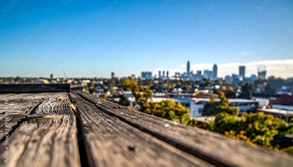 Fototapeta premium City skyline view from wooden deck cityscape urban