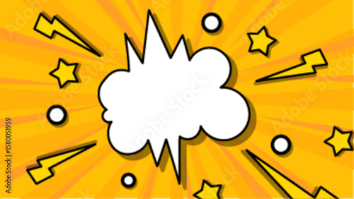 Pop art speech bubble with stars and lightning bolts suitable for comic books, posters, social media graphics, and advertising campaigns.