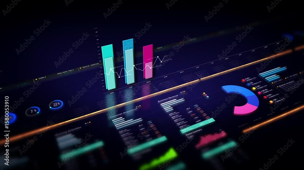 Dynamic data visuals for business info graphics, animated 3D charts, and data-driven insights for a business meeting mock-up. Explore the world of trading, stock exchanges, and crypto