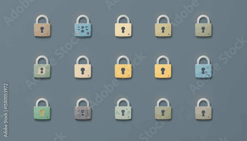 Lock and unlock icon set, minimalist