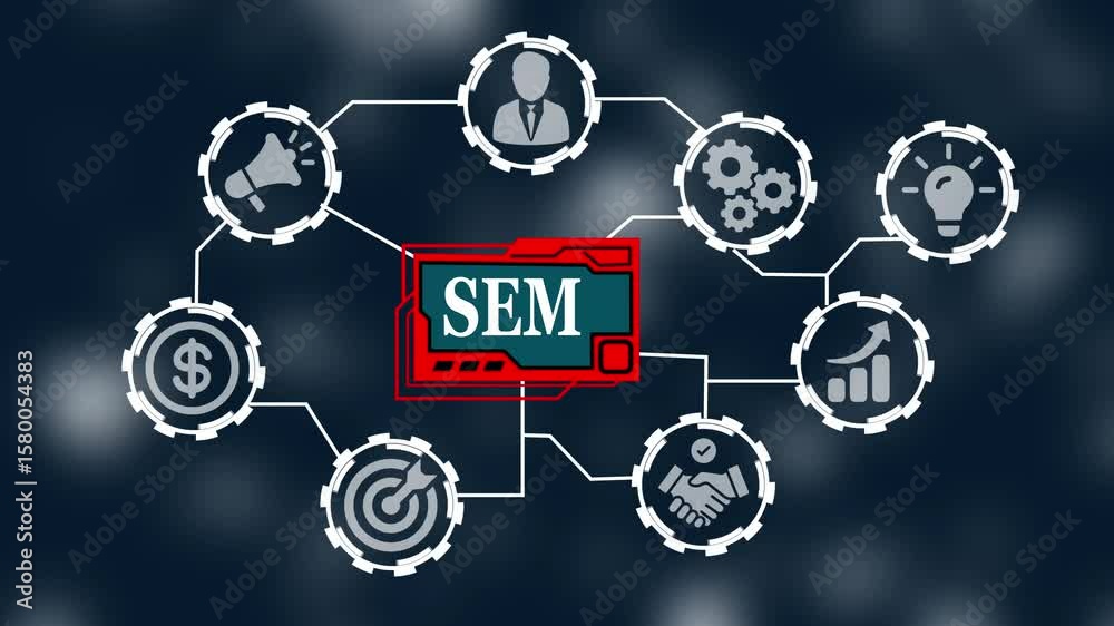 SEM Search Engine Optimization Marketing Ranking concept for website. Internet, business, Technology and network concept.
