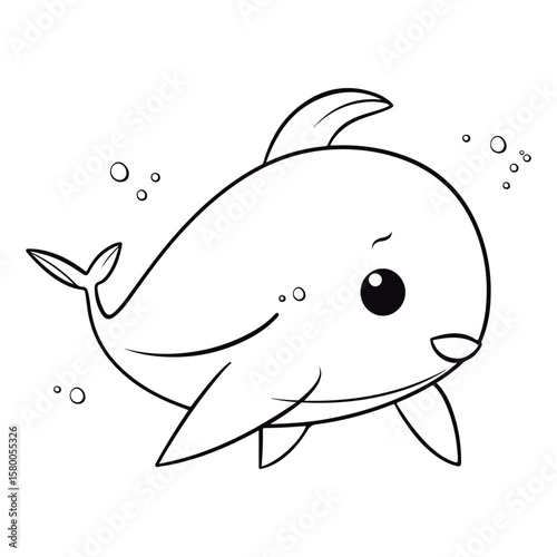 Coloring book for kids Whale vector.