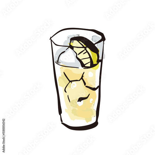 手書き筆書きのレモンサワーの透過イラスト