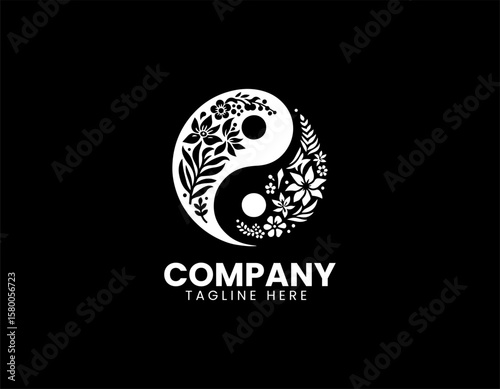 Harmonious Floral Yin Yang Balance Nature Spirit Vector Logo Design