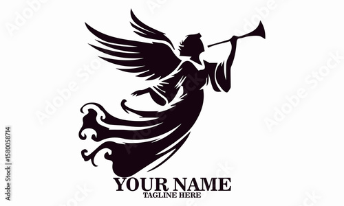 The angel with the trumpet vector illustration. Be an angel icon and logo design