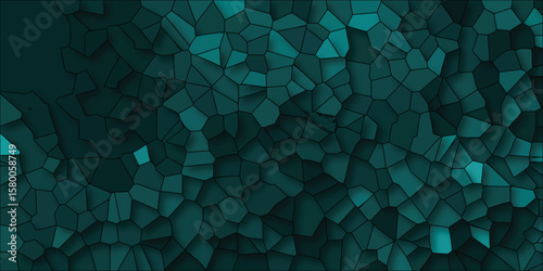 Abstract geometric pattern with teal and dark green tones representing cellular structures or mosaic designs