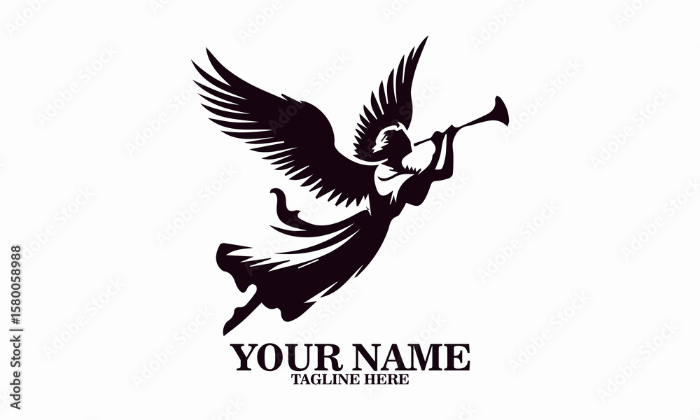 Fototapeta premium The angel with the trumpet vector illustration. Be an angel icon and logo design