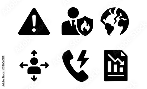 Set of business risk and disaster management icons featuring fire and crisis symbols