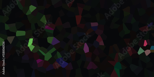 Geometric mosaic composed of dark hues featuring green red and purple fragments suggesting an undulating landscape or natural formation suitable for contemporary design.