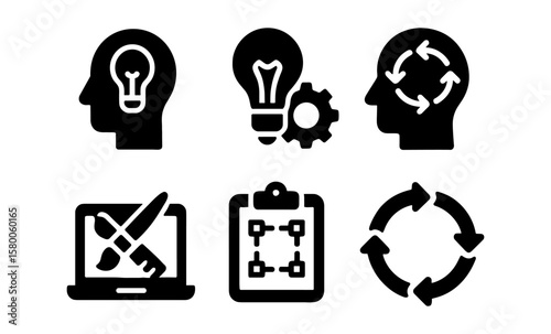 Creative icons set: innovation, design, and process management in modern technology